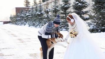 Wedding couple winter walking video