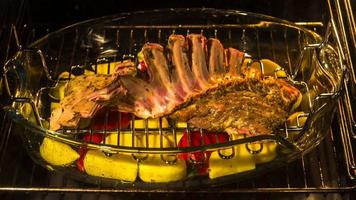 time lapse video of  cooking  lamb chops in oven