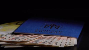 Geld und Reisepass auf dem Tisch video