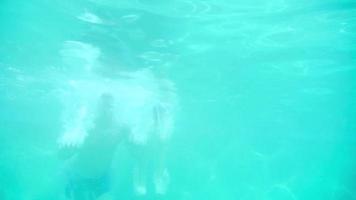 casal hispânico pula em uma piscina juntos video