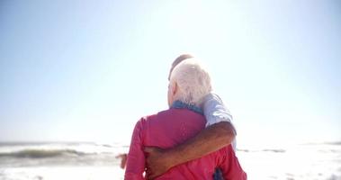 pareja de ancianos disfrutando de su jubilación juntos en la playa