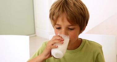 Little boy drinking a glass of milk video