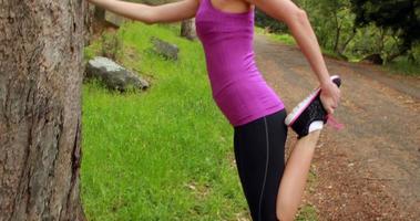 Fit woman stretching in the countryside