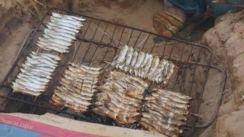 barbecue enterré avec grillades de poisson