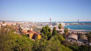 Barcelona Sonnenlicht Panorama der berühmten Bucht 4k Zeitraffer Spanien