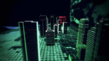 digitale cybernetische stad drone-aanval - stock video