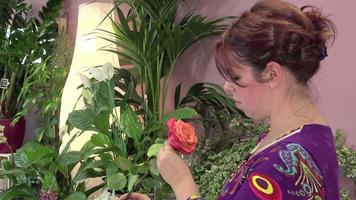 uma florista fabrica um buquê de rosas