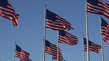 Amerikaanse vlaggen zwaaien in de wind