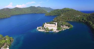 Aerial view of Benedictine monastery on Mljet island, Croatia video