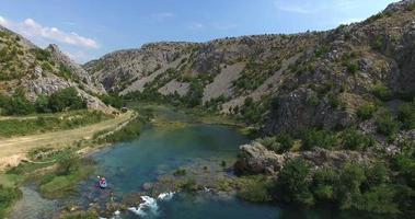 Aerial view of kayaking on the Zrmanja river, Croatia