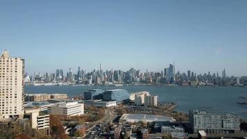 Aerial View of Weehawken New Jersey Traffic and Manhattan 4K video