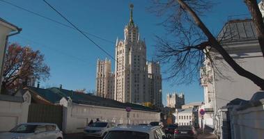 Russia. Moscow - 2014: TL 4K Moving to the Kotelnicheskaya Embankment Building video