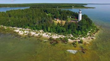 Scenic Island Lighthouse Flyby, Aerial View video