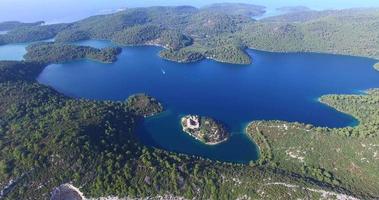 Aerial view of St. Mary island on island of Mljet