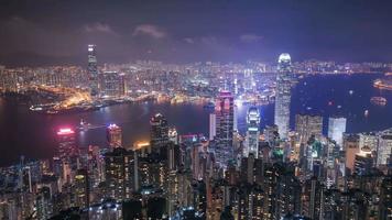 4k Time-lapse of Hong Kong city at night, view from The Peak