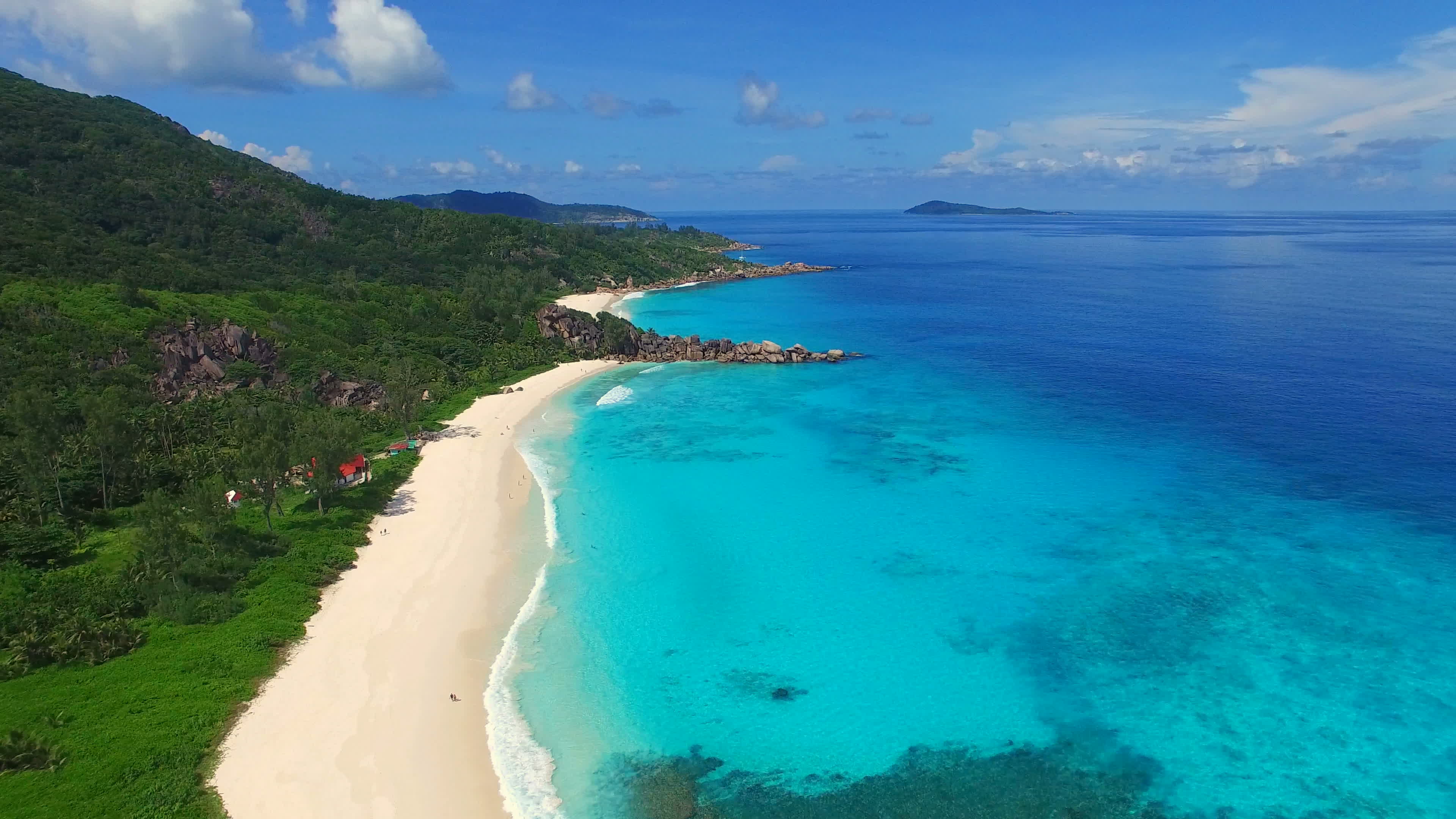 Aerial view of Grand Anse beach, La Digue Island, Seychelles 1296706