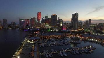 Aerial drone video of Downtown Miami at dusk