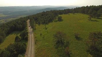 conducción de automóviles en el bosque de montaña verde video