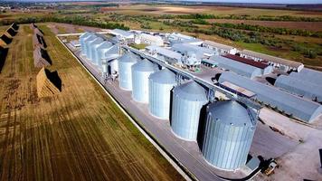 Aerial view of big grain elevators video