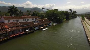 Drone aerial view of Paraty, romantic lovely destination.