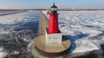 Winter fly-around of Menominee North Pier Lighthouse video