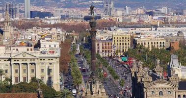 barcelona, día, colón, monumento, tráfico, calle, 4k, españa
