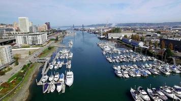 Aerial Tacoma Washington Downtown Waterway video