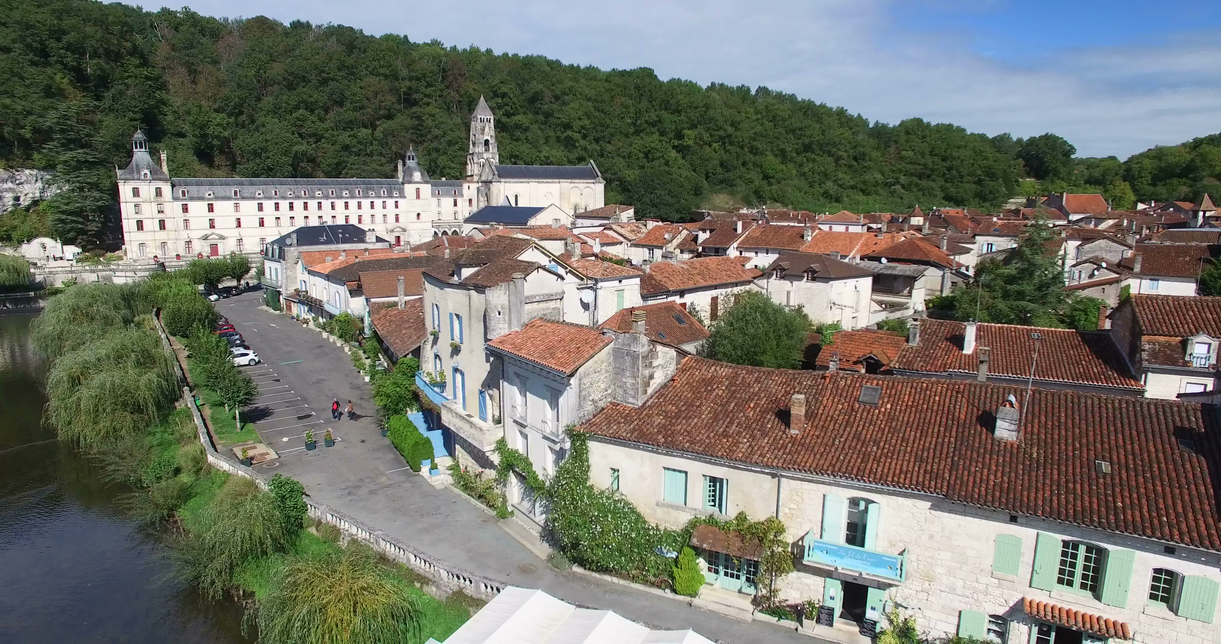 Benedictine Abbey of Brantome and river and surrounding 1299578 Stock