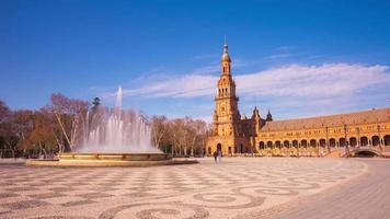 Sevilla Sonnenlicht Plaza de Espana quadratischen Brunnen 4k Zeitraffer Spanien