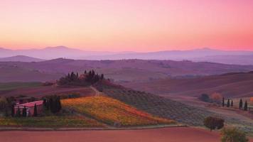 Sunrise over Tuscan Hills. Time Lapse UHD
