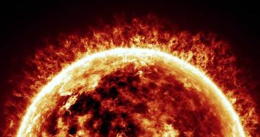 animación de la superficie del sol y las erupciones solares video