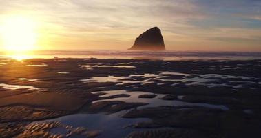Aerial Sunset View Flying Over Coast with Dramatic Light in the Pacific Northwest video