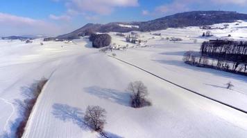 Prise de vue aérienne ascendante 4k - panorama d'hiver video