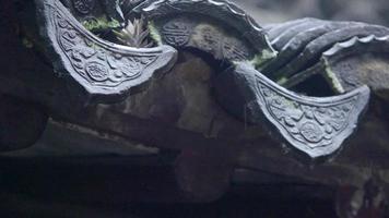 slow motion met regendruppels uit de oude tempel eave van China video