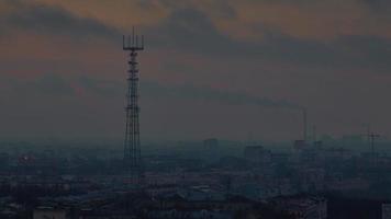 Belarus Stadt Morgen Sonnenaufgang Dach Minsk Panorama 4k Zeitraffer video