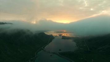 Midnight sun from above the clouds on Lofoten
