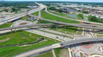 Scenic Aerial of Brand New Highway Interchange With Overpasses, Roundabouts