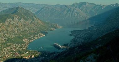 Morning time lapse above Boka Kotor sea Bay, Montenegro