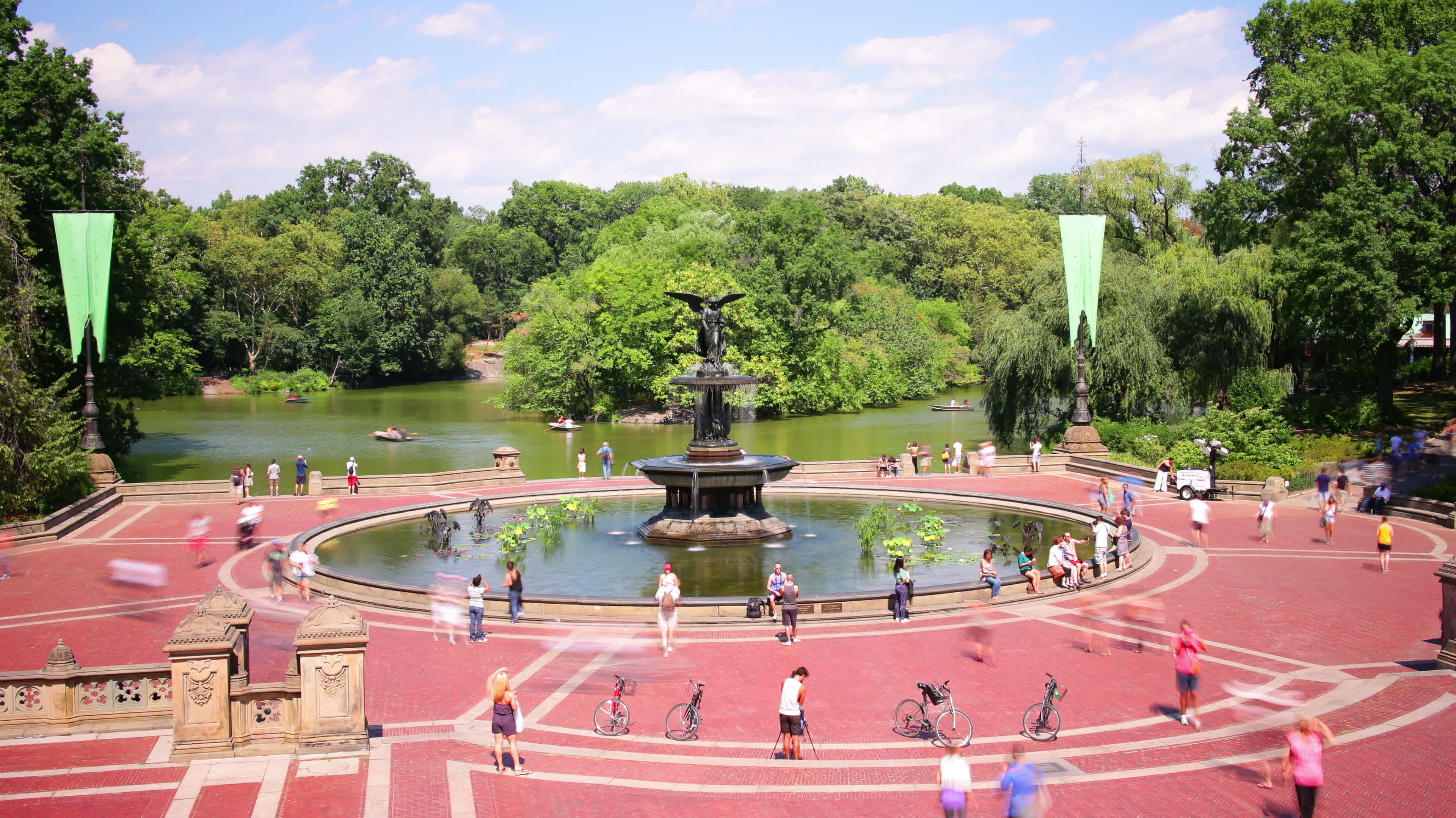 central park main fountain and lake square 4k time lapse from new york ...