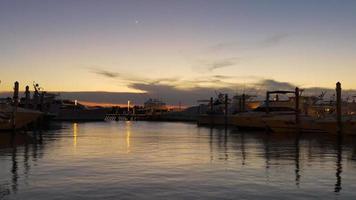 Usa sunset miami private yacht dock parking panorama 4k florida video