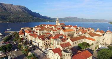 Aerial view of roofs in city of Korcula, Croatia video