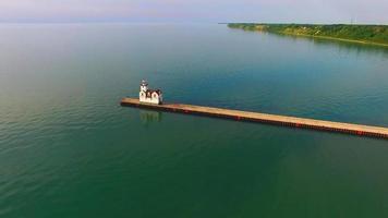 Scenic Flyover of Lighthouse on Lake Michigan. video