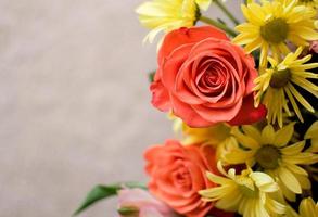 Red and yellow floral bouquet photo