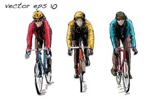Boceto de ciclistas en bicicletas de piñón fijo. vector