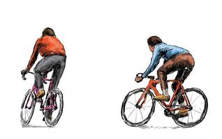 Sketch of cyclists riding fixed gear bicycles vector