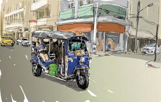 Sketch of a auto rickshaw in a city background vector