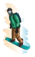 boceto de hombre snowboard vector