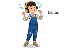 Little boy listening music vector