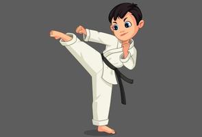 Cute little karate boy in karate pose  vector