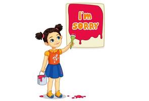 Cute girl painting a board of I'm Sorry text vector